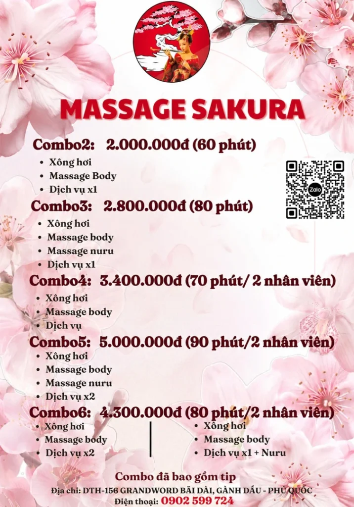 Bảng Giá Massage Sakura Phú Quốc